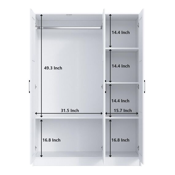 Fenghua Lizhi Holz-Kleiderschrank mit 3 Türen, weißer Aufbewahrungsschrank zum Aufhängen von Kleidung, Schlafzimmer, große Kapazität, freistehender Schrank, Holz-Kleiderschrank, Kombination mit