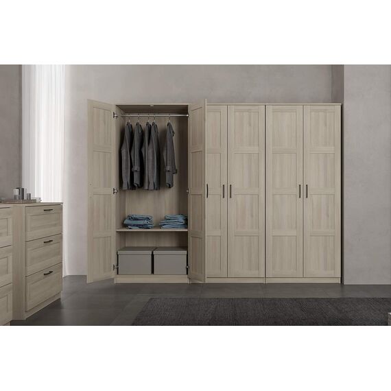 Iconico Home MIK Traditional, Kleiderschrank mit Zwei Türen mit ergonomischen Griffen mit Verstellbarer Ablage und Kleiderstange