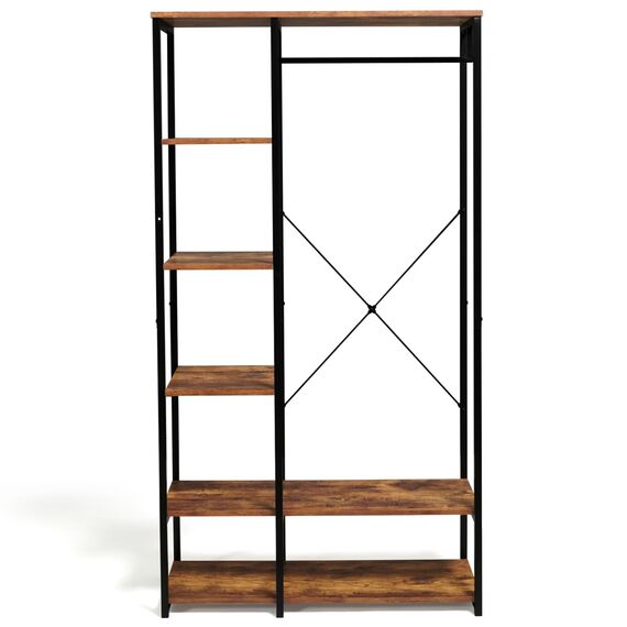 IDMarket - Ankleide Kleiderschrank Regale B. 90 cm HAWKINS dunkles Holz Industriedesign