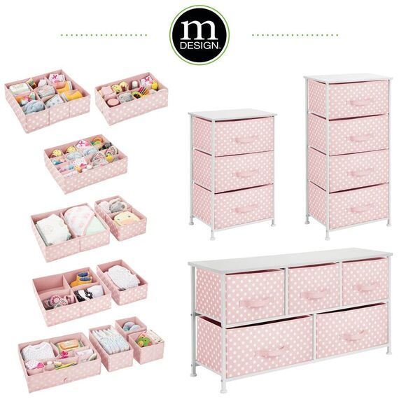 mDesign Stoffkommode mit 5 Schubladen - praktische Kommode für Kinderzimmer, Schlafzimmer usw. - schöne Kommode Schublade - Rosa/Weiß