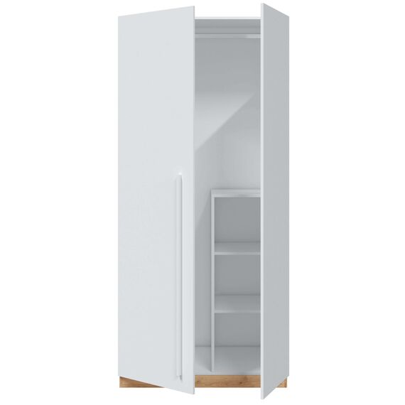 Habitdesig, Kinderschrank mit 3 Drehtüren – moderner Kleiderschrank für Kinder- oder Jugendzimmer in Arktisweiß und Eiche Nodi, viel Stauraum, Maße: 90 x 200 x 52 cm (B x H x T), Modell Noa