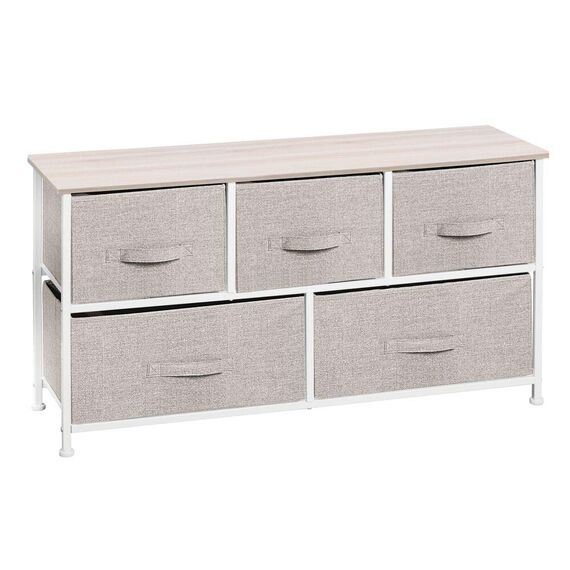 mDesign Nachttisch aus Stoff - praktisches Ordnungssystem mit 5 Schubladen - Tolle Kommode für Schlafzimmer, Apartments und kleine Räume - Beige