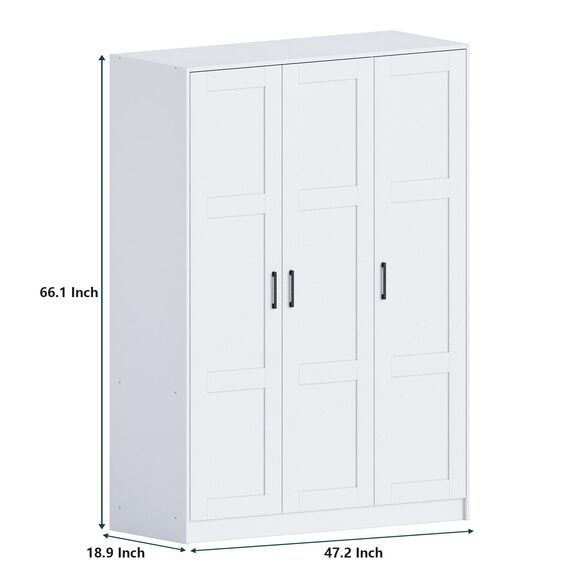Fenghua Lizhi Holz-Kleiderschrank mit 3 Türen, weißer Aufbewahrungsschrank zum Aufhängen von Kleidung, Schlafzimmer, große Kapazität, freistehender Schrank, Holz-Kleiderschrank, Kombination mit