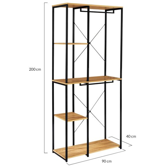 IDMarket - Ankleidezimmer Doppelgarderobe Regale B. 90 cm DETROIT Industriedesign