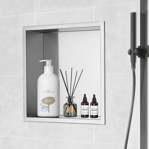 VEVOR Wandnische 10x33,02x33,02cm Duschnische Edelstahl Nische Einlagig 100% Wasserdicht Nischeneinbau 0-40°C Betriebstemperatur 92°-Inneneckdesign Geeignet für Badezimmer Schlafzimmer Arbeitszimmer