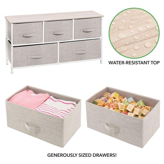mDesign Nachttisch aus Stoff - praktisches Ordnungssystem mit 5 Schubladen - Tolle Kommode für Schlafzimmer, Apartments und kleine Räume - Beige