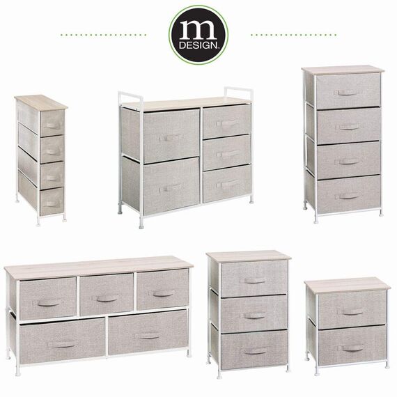 mDesign Nachttisch aus Stoff - praktisches Ordnungssystem mit 5 Schubladen - Tolle Kommode für Schlafzimmer, Apartments und kleine Räume - Beige
