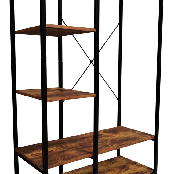 IDMarket - Ankleide Kleiderschrank Regale B. 90 cm HAWKINS dunkles Holz Industriedesign