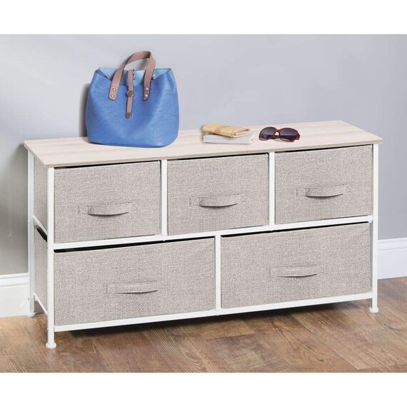 mDesign Nachttisch aus Stoff - praktisches Ordnungssystem mit 5 Schubladen - Tolle Kommode für Schlafzimmer, Apartments und kleine Räume - Beige