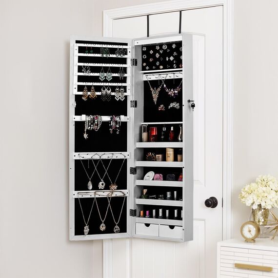 Life Carver Schmuck-Schrank mit armoire Kosmetik Spiegel mit Schrank-Organizer, weiß, wall mounted