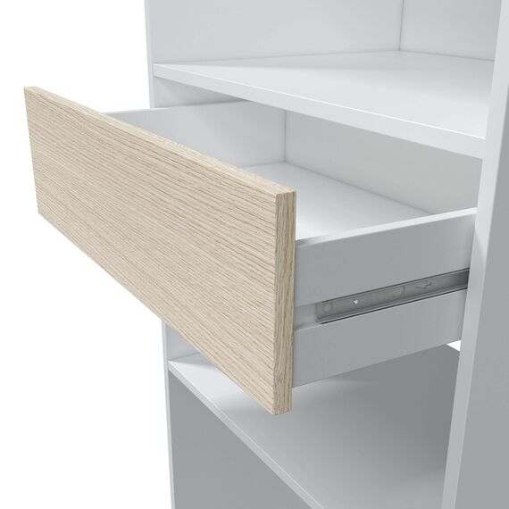 Habitdesign, offener Ankleideschrank mit 2 Kleiderstangen, 4 Einlegeböden und 1 Schublade – wandelbares offenes Schranksystem in Artik weiß und Eiche, Maße: 158 x 187 x 40 cm (B x H x T), Modell Dress