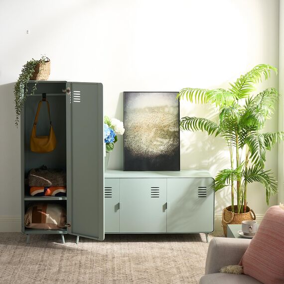 MEUBLE COSY Sideboard Kleiderschrank Wohnzimmerschränke mit Ablagen und Tür Schränke aus Metall fürs Wohnzimmer Schlafzimmer Arbeitszimmer, Industrial Style, Hellgrün, 40x40x137cm