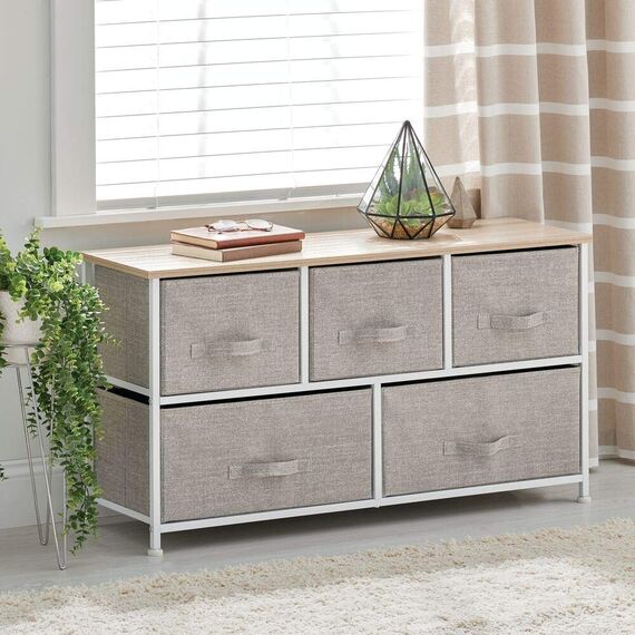 mDesign Nachttisch aus Stoff - praktisches Ordnungssystem mit 5 Schubladen - Tolle Kommode für Schlafzimmer, Apartments und kleine Räume - Beige