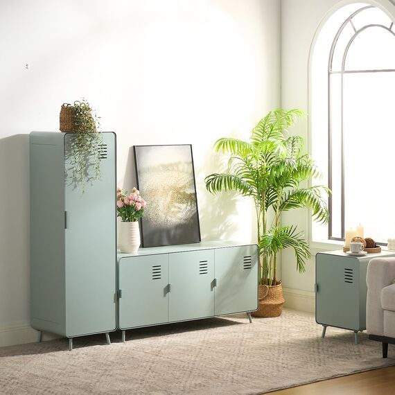 MEUBLE COSY Sideboard Kleiderschrank Wohnzimmerschränke mit Ablagen und Tür Schränke aus Metall fürs Wohnzimmer Schlafzimmer Arbeitszimmer, Industrial Style, Hellgrün, 40x40x137cm