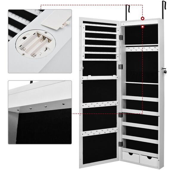 Life Carver Schmuck-Schrank mit armoire Kosmetik Spiegel mit Schrank-Organizer, weiß, wall mounted