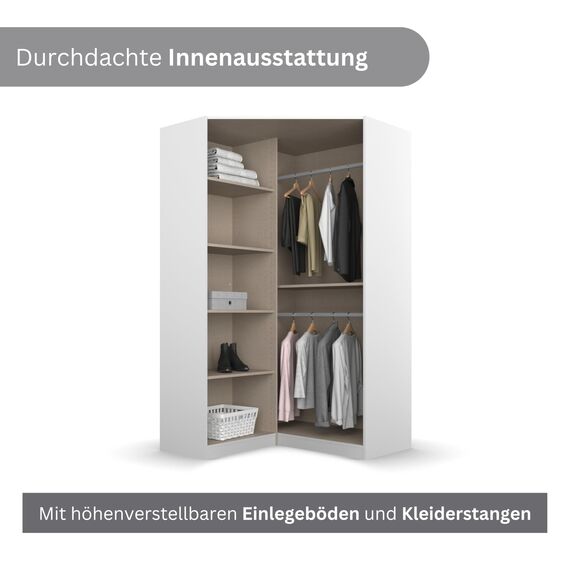 Rauch Möbel Alvara, Eckschrank, 2-türig, Eckkleiderschrank Weiß, mit Spiegel, 117x197x104cm