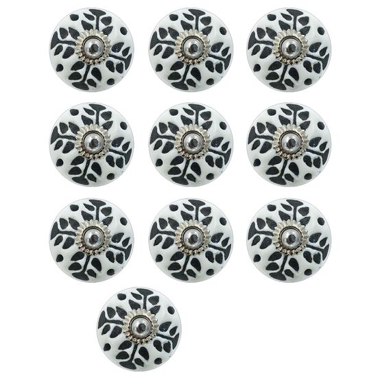 Craft Kart Set mit 10 bunten Keramikknäufen für Küche, Schrank, Schublade, Kleiderschrank (schwarz und weiß6)
