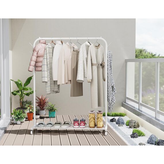 Kleiderstange, Tragbarer Kleiderständer mit Haken und Metall Lagerregal, Schwerlast Kleiderstange auf Rädern, Kleiderstange Kleiderstangen für Schlafzimmer, Kleiderstangen für Kleidung, Hält bis zu 40