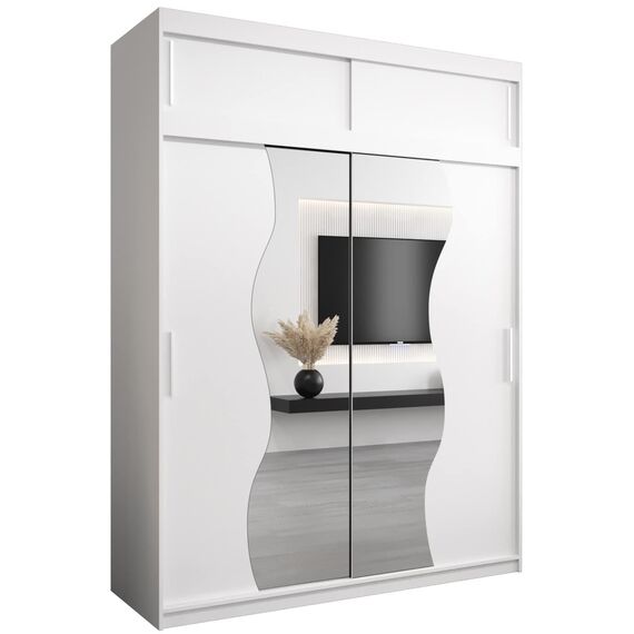 KRYSPOL Schwebetürenschrank Madryt 180 cm mit Spiegel Kleiderschrank mit Kleiderstange und Einlegeboden Schlafzimmer- Wohnzimmerschrank Schiebetüren Modern Design (Weiß mit Erweiterung)