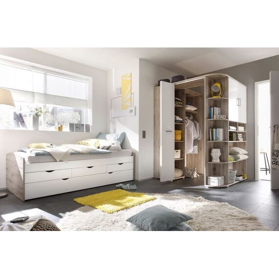 Avanti Trendstore - Eckschrank in Sandeiche Dekor/weiß, ca 133-146/198 cm.