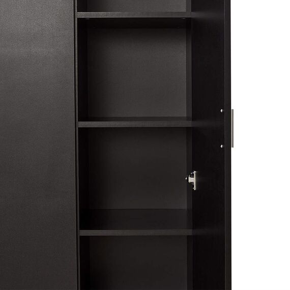 Panana Kleiderschrank mit 3 Türen und Kleiderstange, 6 Ablagen, Aufbewahrungsschrank, Dreifach-Kleiderschrank für Schlafzimmermöbel (Schwarz)