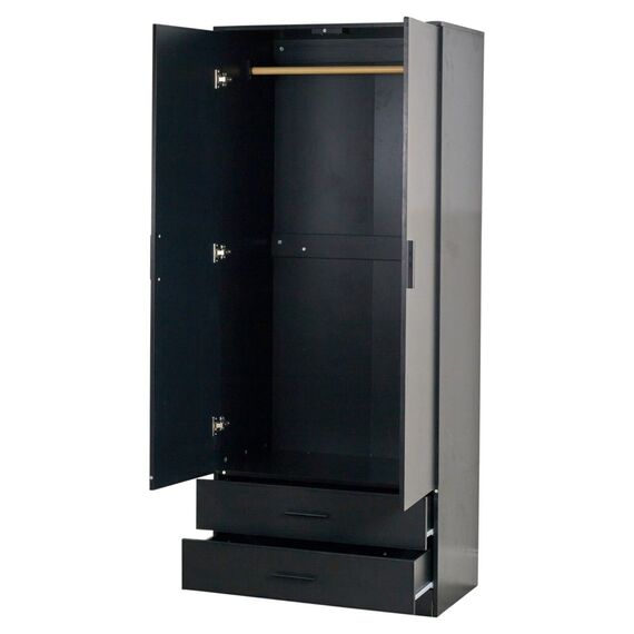 URBNLIVING Schwarzer Holzschrank für Schlafzimmer, Kommode, Schminktisch, Kleiderschrank mit 2 Türen