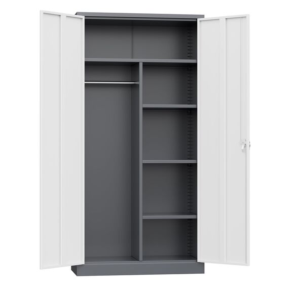 INTERGREAT Metall-Kleiderschrank, 180,3 cm hoch, Schlafzimmerschrank mit Schloss, Aufbewahrungsschrank mit verstellbaren Regalen und abnehmbaren Kleiderstangen (weiß)
