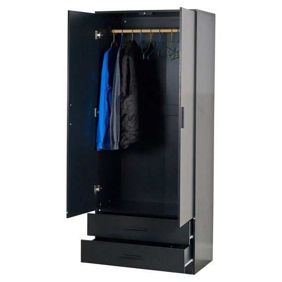 URBNLIVING Schwarzer Holzschrank für Schlafzimmer, Kommode, Schminktisch, Kleiderschrank mit 2 Türen