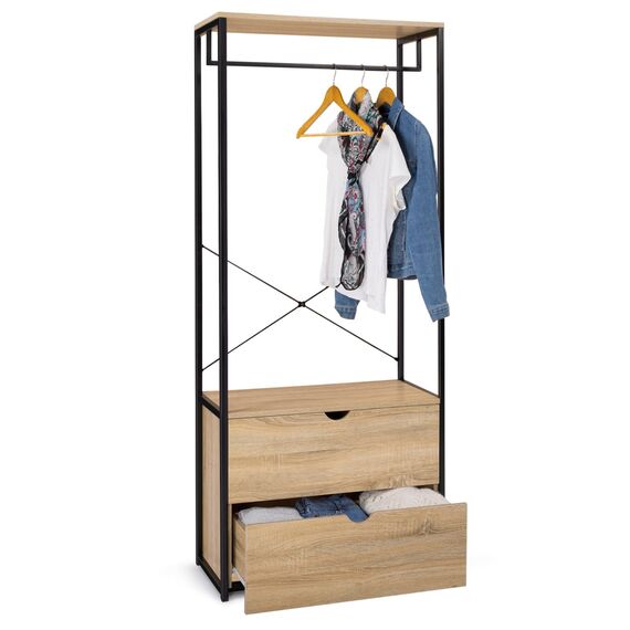 IDMarket - Ankleidezimmer Garderobe 2 Schubladen B. 80 cm DETROIT Industriedesign