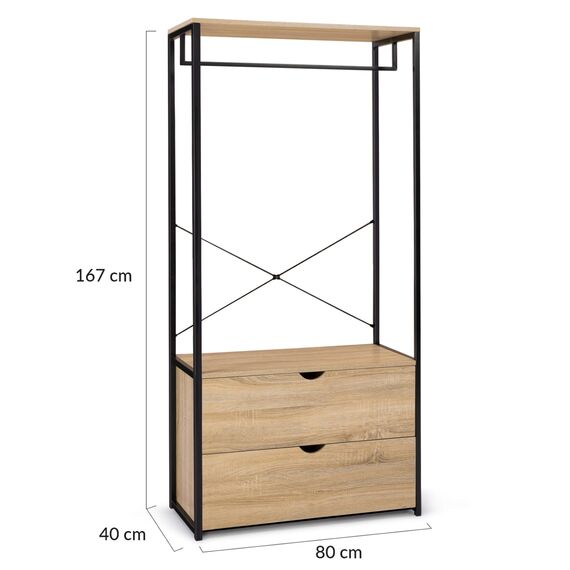 IDMarket - Ankleidezimmer Garderobe 2 Schubladen B. 80 cm DETROIT Industriedesign
