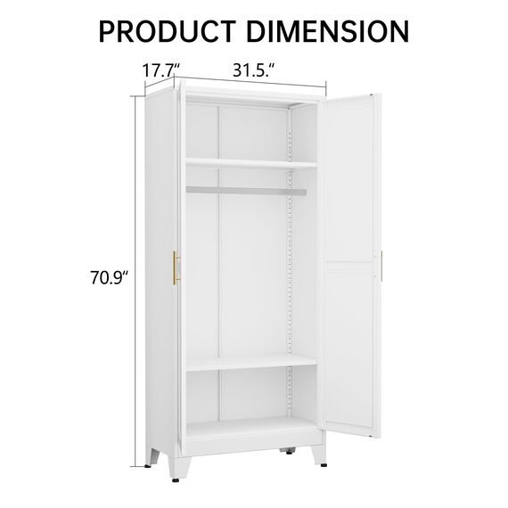 AUEYTVR Metallschrank mit Kleiderstange, 180 cm, Metall-Kleiderschrank mit 2 Türen und 2 verstellbaren Einlegeböden für Schlafzimmer, Waschküche, Garderobe