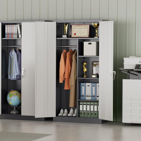 INTERGREAT Metall-Kleiderschrank, 180,3 cm hoch, Schlafzimmerschrank mit Schloss, Aufbewahrungsschrank mit verstellbaren Regalen und abnehmbaren Kleiderstangen (weiß)