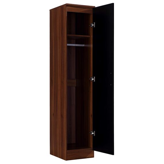 Reflect Einfarbiger Kleiderschrank mit 1 Tür, Verbundhölzer, Metall, Schwarz glänzend/Walnuss, 1 Door