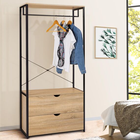 IDMarket - Ankleidezimmer Garderobe 2 Schubladen B. 80 cm DETROIT Industriedesign