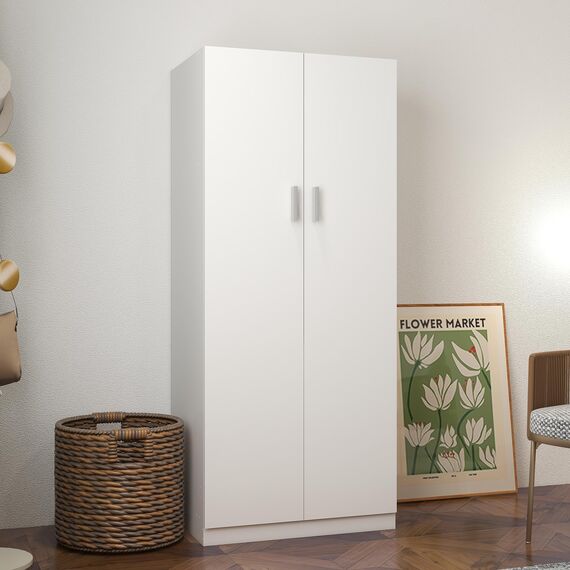 Kleiderschrank aus Holz, 2 Türen, mit Ablage und Kleiderstange, moderne Kleideraufbewahrung, Schränke, Einheit für Schlafzimmermöbel, B 72 x T 49 x H 169 cm (Weiß)