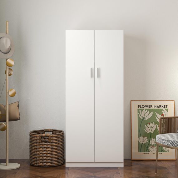 Kleiderschrank aus Holz, 2 Türen, mit Ablage und Kleiderstange, moderne Kleideraufbewahrung, Schränke, Einheit für Schlafzimmermöbel, B 72 x T 49 x H 169 cm (Weiß)