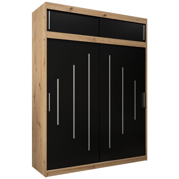Kryspol Schwebetürenschrank York 180 cm Kleiderschrank mit Kleiderstange und Einlegeboden Schlafzimmer- Wohnzimmerschrank Schiebetüren Modern Design (Artisan Eiche + Schwarz mit Erweiterung)