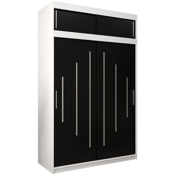 Kryspol Schwebetürenschrank York 150 cm Kleiderschrank mit Kleiderstange und Einlegeboden Schlafzimmer- Wohnzimmerschrank Schiebetüren Modern Design (Weiß + Schwarz mit Erweiterung)