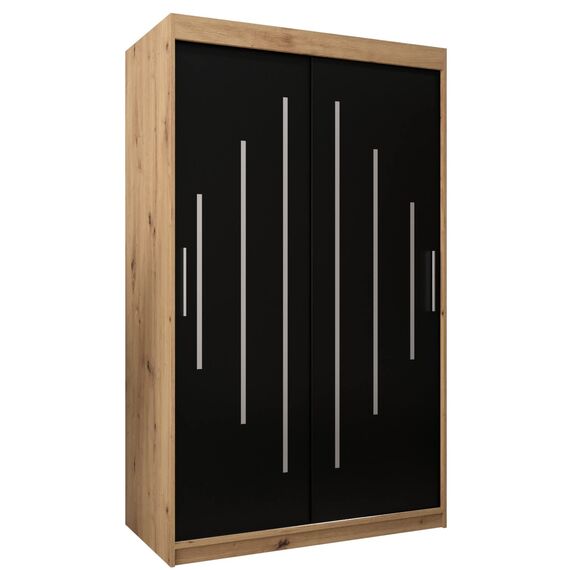 MEBLE KRYSPOL - Kleiderschrank, Schlafzimmerschrank - Schrank Zwei Türen - 4 Fachböden, 2 Stangen, Fachboden - Garderobenschrank York, Körperfarbe Artisan, Frontfarbe Schwarz - 120x62x200cm