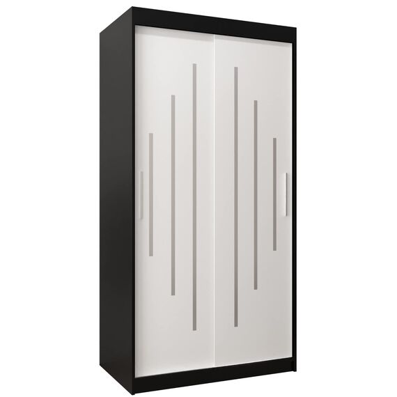 MEBLE KRYSPOL - Kleiderschrank, Schlafzimmerschrank - Schrank Zwei Türen - 4 Fachböden, 2 Stangen, Fachboden - Garderobenschrank York, Körperfarbe Schwarz, Frontfarbe Weiß - 100x62x200cm