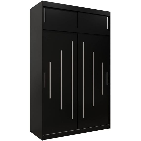 Kryspol Schwebetürenschrank York 150 cm Kleiderschrank mit Kleiderstange und Einlegeboden Schlafzimmer- Wohnzimmerschrank Schiebetüren Modern Design (Schwarz mit Erweiterung)