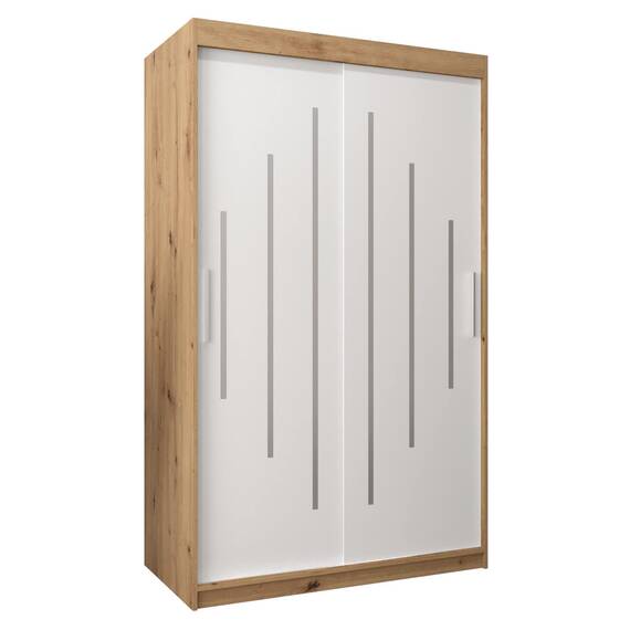 MEBLE KRYSPOL - Kleiderschrank, Schlafzimmerschrank - Schrank Zwei Türen - 4 Fachböden, 2 Stangen, Fachboden - Garderobenschrank York, Körperfarbe Artisan, Frontfarbe Weiß - 120x62x200cm