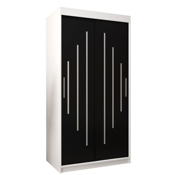 MEBLE KRYSPOL - Kleiderschrank, Schlafzimmerschrank - Schrank Zwei Türen - 4 Fachböden, 2 Stangen, Fachboden - Garderobenschrank York, Körperfarbe Weiß, Frontfarbe Schwarz - 100x62x200cm