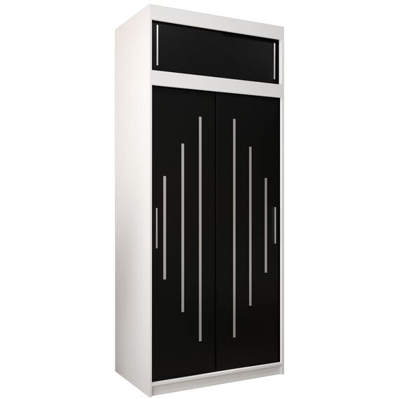 Kryspol Schwebetürenschrank York 100 cm Kleiderschrank mit Kleiderstange und Einlegeboden Schlafzimmer- Wohnzimmerschrank Schiebetüren Modern Design (Weiß + Schwarz mit Erweiterung)