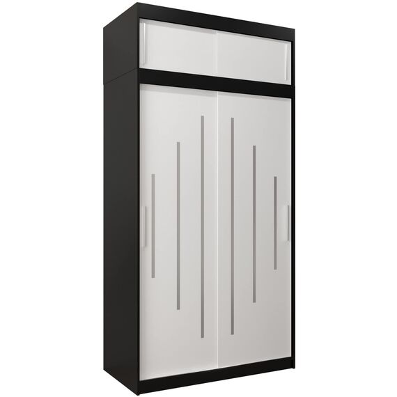 Kryspol Schwebetürenschrank York 120 cm Kleiderschrank mit Kleiderstange und Einlegeboden Schlafzimmer- Wohnzimmerschrank Schiebetüren Modern Design (Schwarz + Weiß mit Erweiterung)