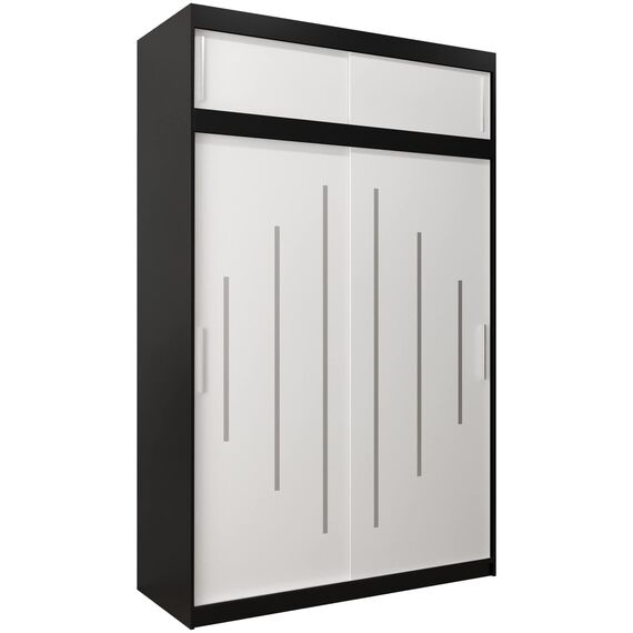 Kryspol Schwebetürenschrank York 150 cm Kleiderschrank mit Kleiderstange und Einlegeboden Schlafzimmer- Wohnzimmerschrank Schiebetüren Modern Design (Schwarz + Weiß mit Erweiterung)