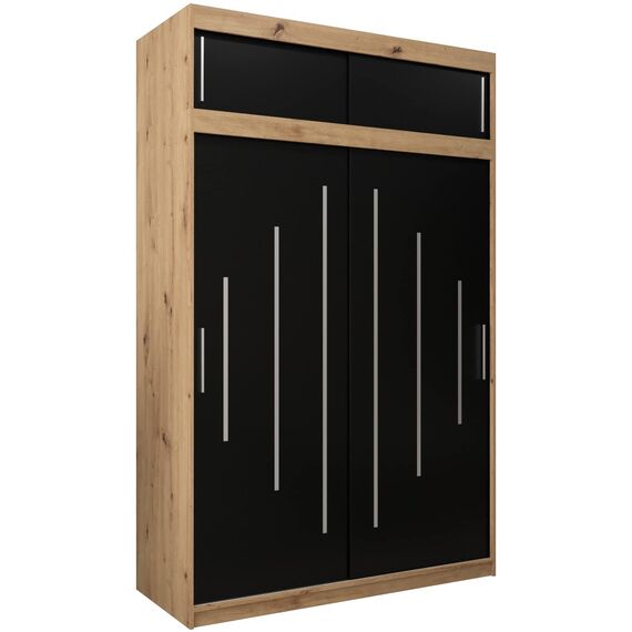 Kryspol Schwebetürenschrank York 150 cm Kleiderschrank mit Kleiderstange und Einlegeboden Schlafzimmer- Wohnzimmerschrank Schiebetüren Modern Design (Artisan Eiche + Schwarz mit Erweiterung)