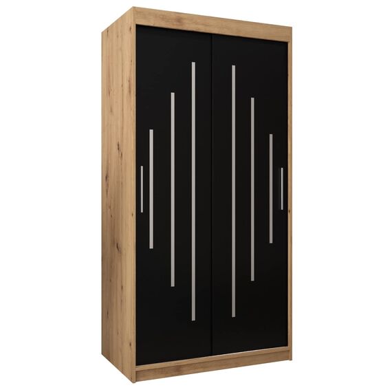 MEBLE KRYSPOL - Kleiderschrank, Schlafzimmerschrank - Schrank Zwei Türen - 4 Fachböden, 2 Stangen, Fachboden - Garderobenschrank York, Körperfarbe Artisan, Frontfarbe Schwarz - 100x62x200cm