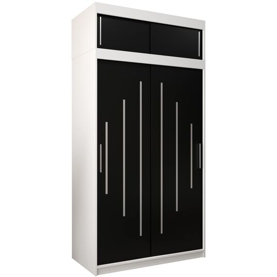 Kryspol Schwebetürenschrank York 120 cm Kleiderschrank mit Kleiderstange und Einlegeboden Schlafzimmer- Wohnzimmerschrank Schiebetüren Modern Design (Weiß + Schwarz mit Erweiterung)