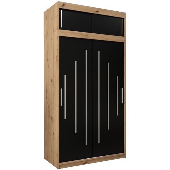 Kryspol Schwebetürenschrank York 120 cm Kleiderschrank mit Kleiderstange und Einlegeboden Schlafzimmer- Wohnzimmerschrank Schiebetüren Modern Design (Artisan Eiche + Schwarz mit Erweiterung)